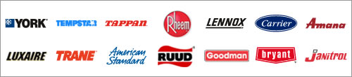 Logos of various HVAC systems including Lennox, Amana, American Standard, and more